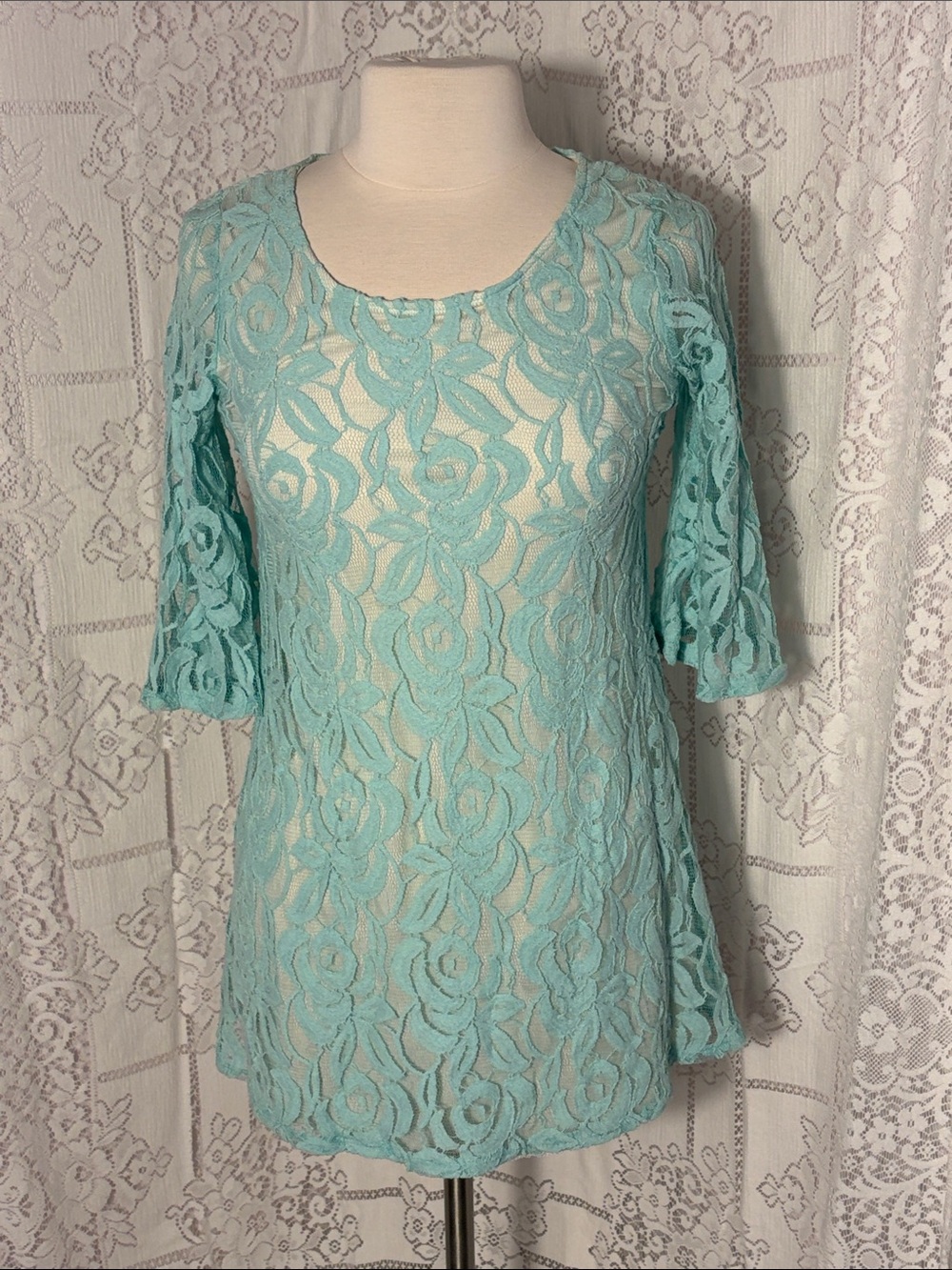 twenty second Aqua Lace Mini Dress with Floral Overlay